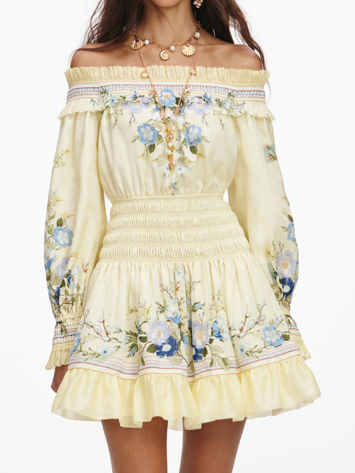 Mini abito in organza con volant e stampa floreale