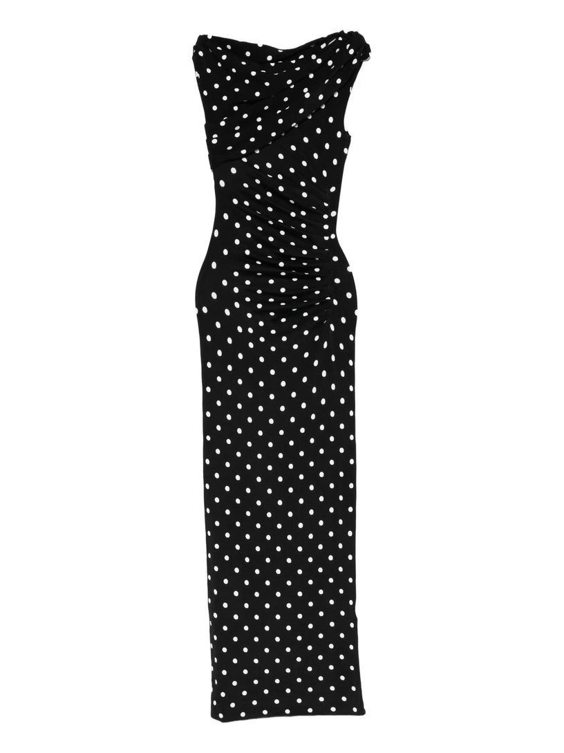 Polka dot draped knit midi dress