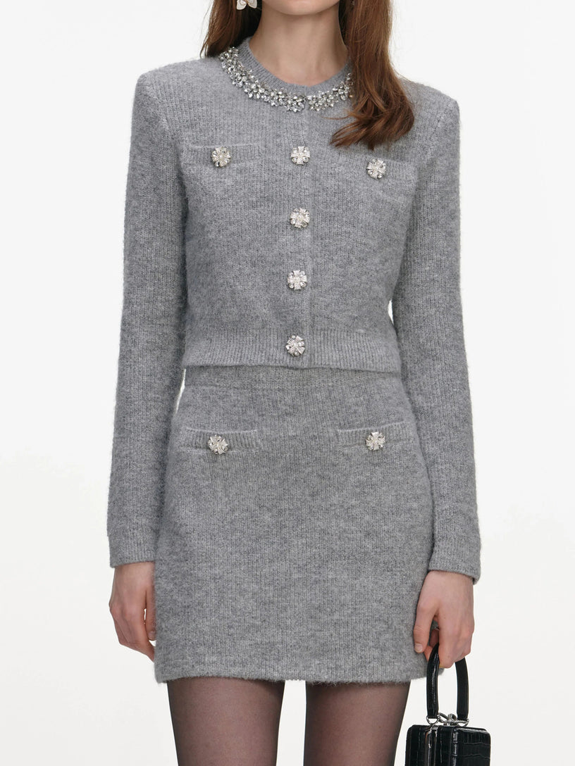 Fluffy knit mini skirt