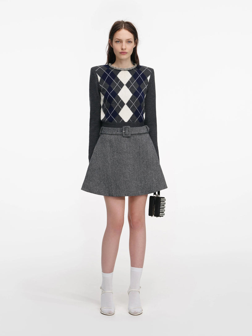 Argyle crystal trim jumper