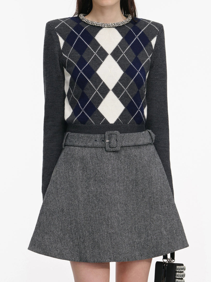 Argyle crystal trim jumper