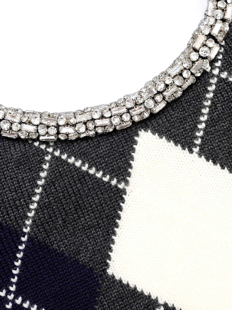 Argyle crystal trim jumper