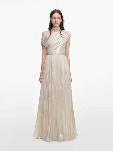 Long metallic chiffon dress