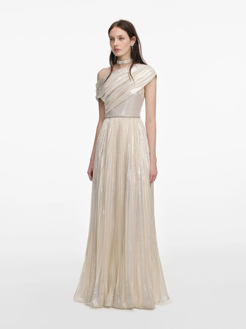 Long metallic chiffon dress