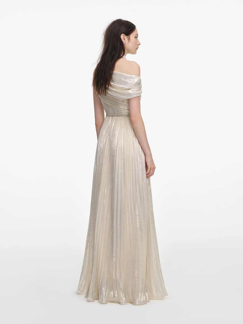 Long metallic chiffon dress