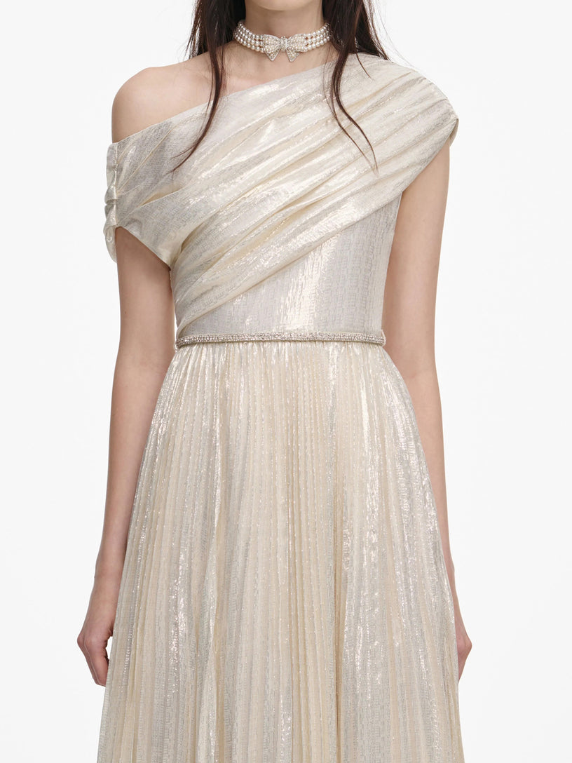 Long metallic chiffon dress