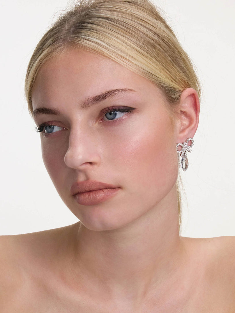 Bow crystal droplet earrings