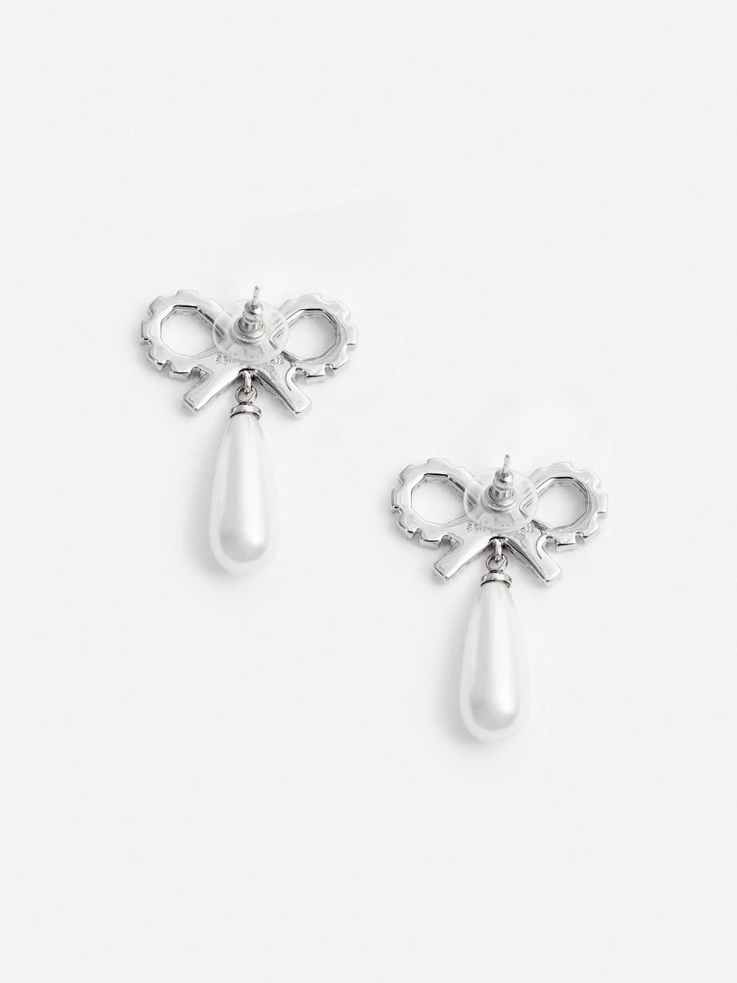 Crystal bow pearl earrings