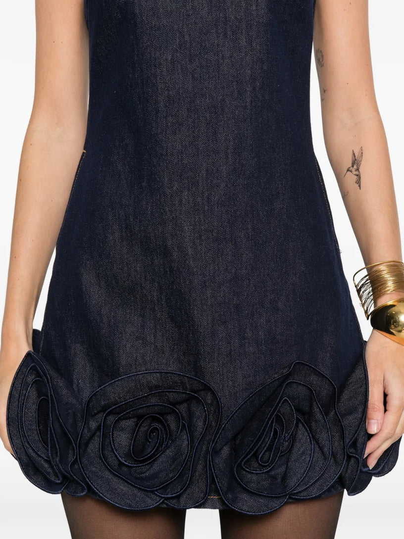 Denim 3D flower mini dress