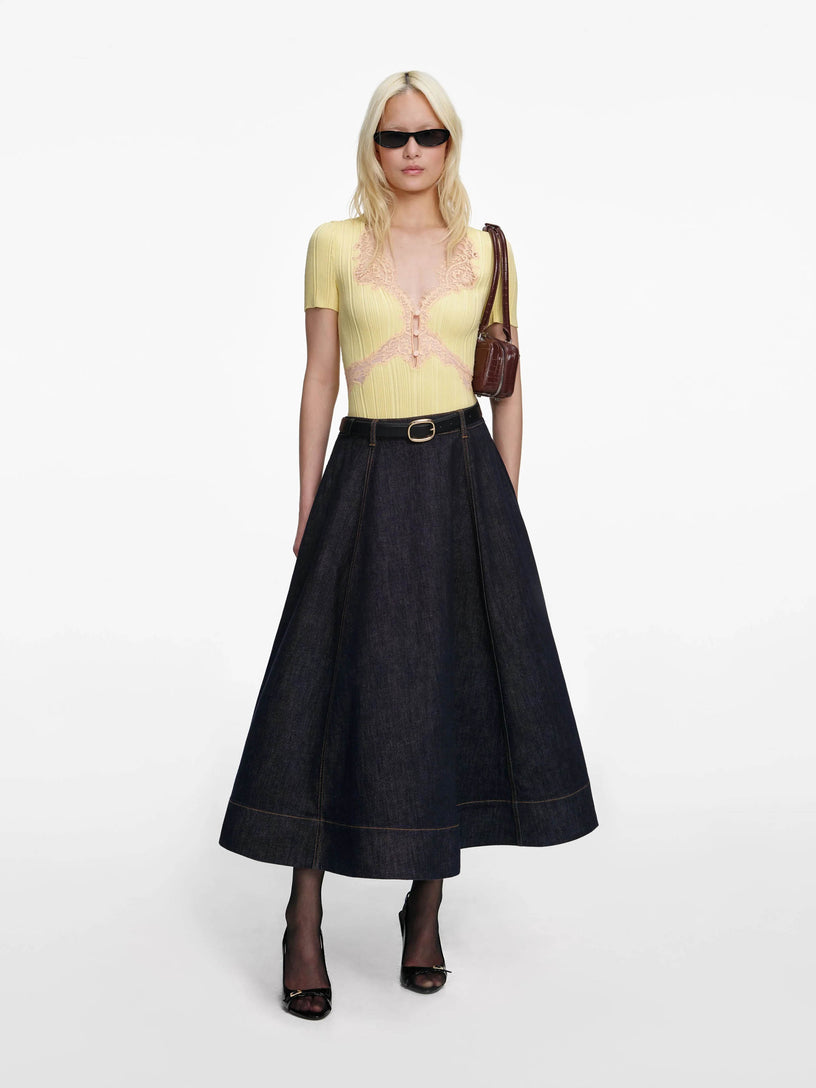 Denim flared midi skirt