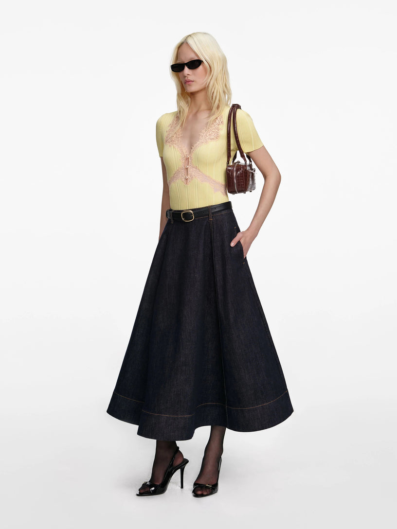 Denim flared midi skirt