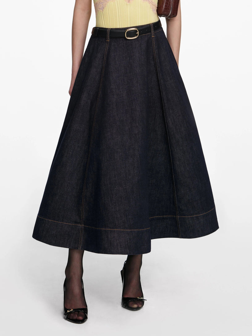 Denim flared midi skirt