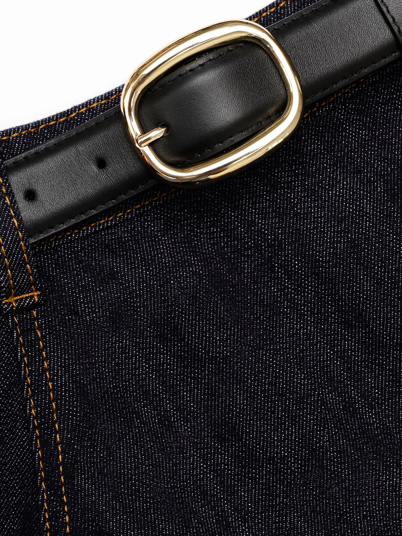 Denim flared midi skirt