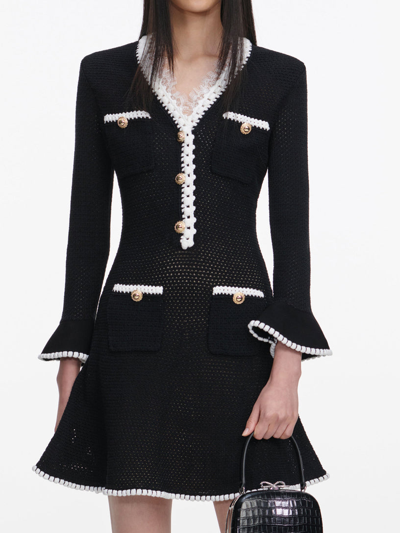 Mini abito in maglia con pizzo