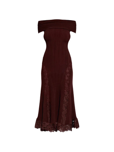Midi dress with knitted lace inserts