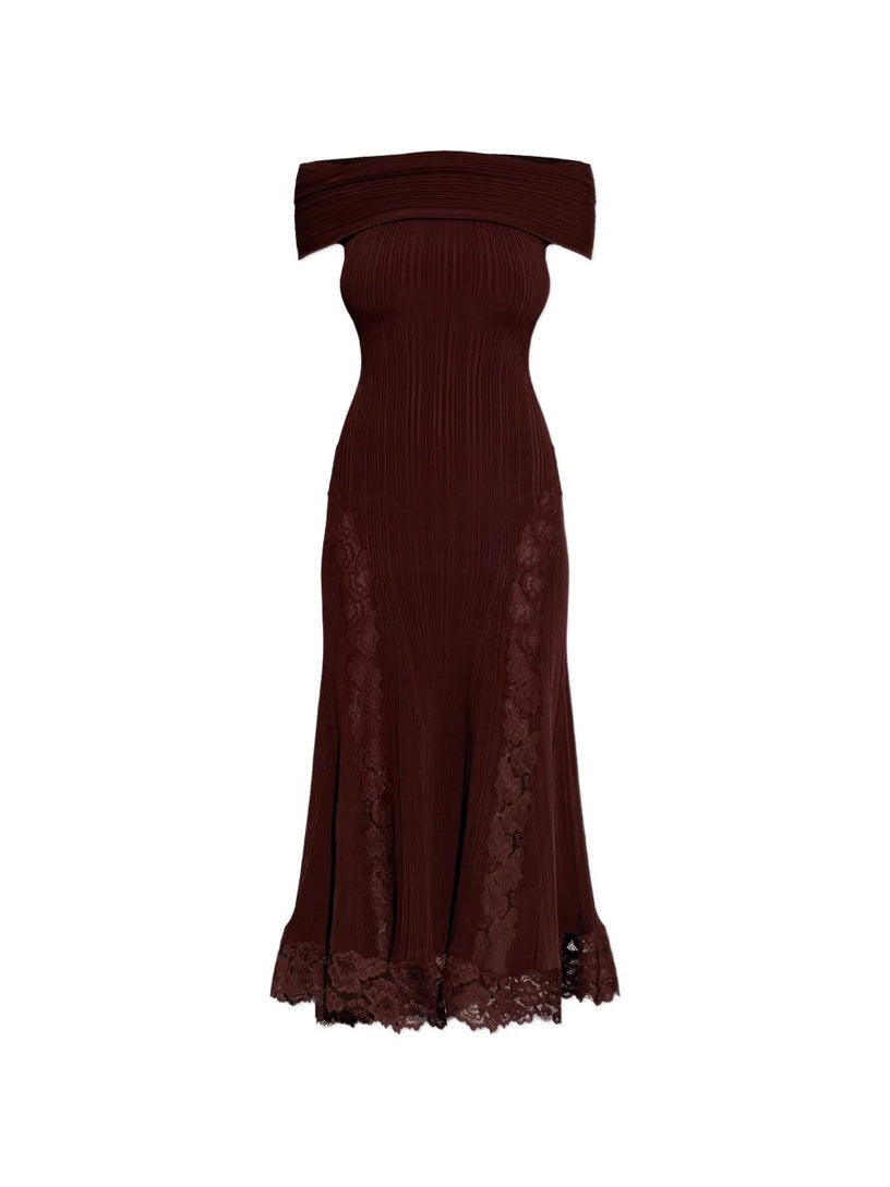 Midi dress with knitted lace inserts