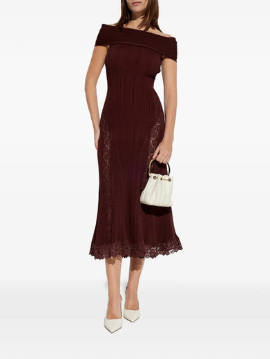 Midi dress with knitted lace inserts