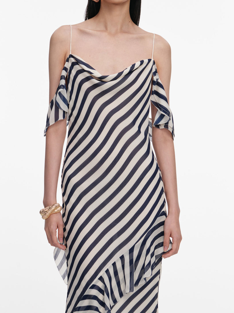 Abito lungo in georgette a righe