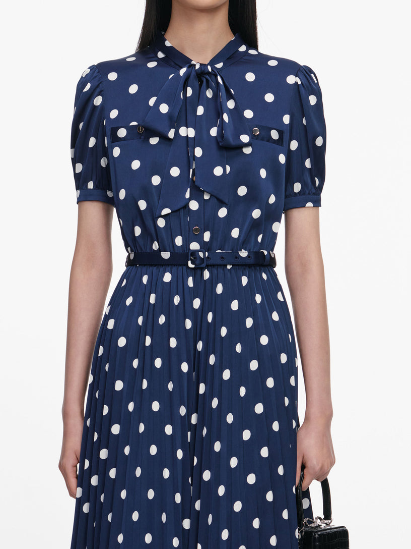 Abito midi in raso a pois