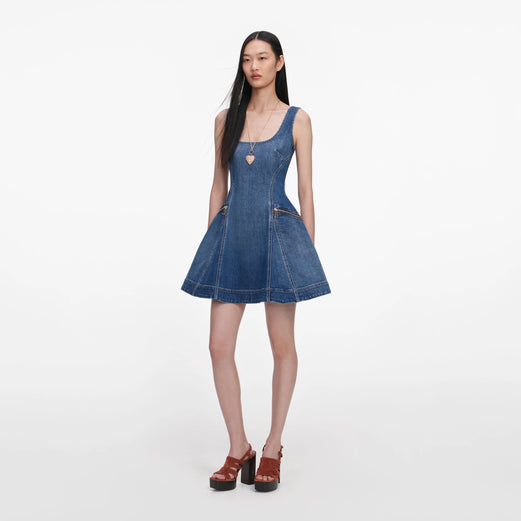 Flared denim mini dress