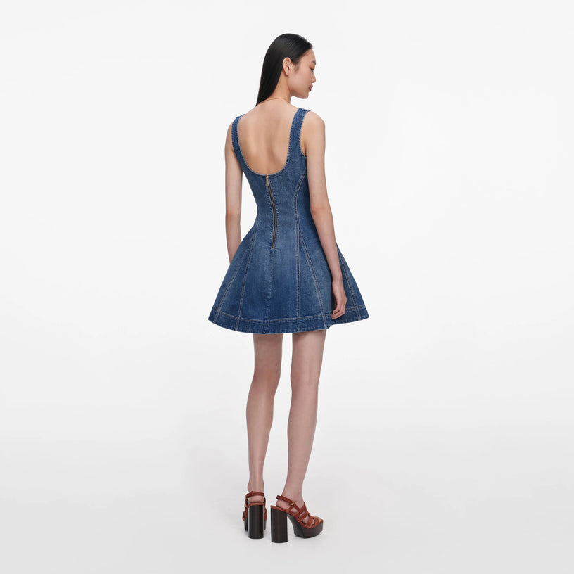Flared denim mini dress