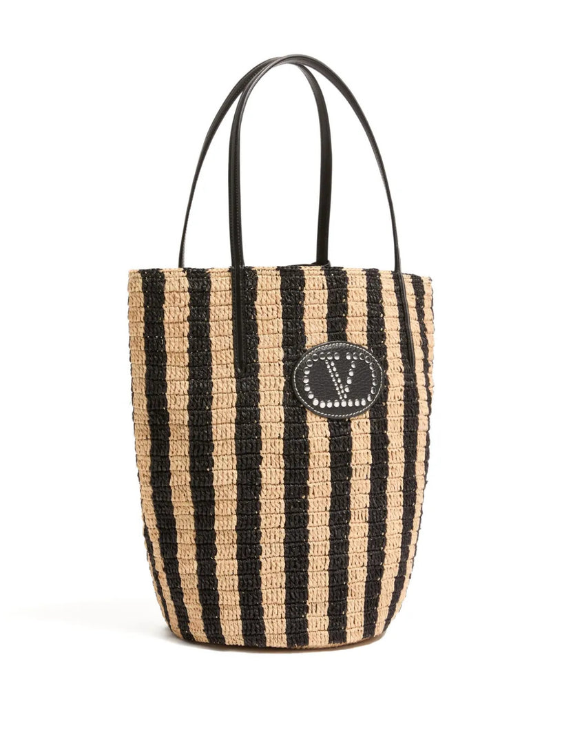Valentino Garavani striped raffia shopping bag