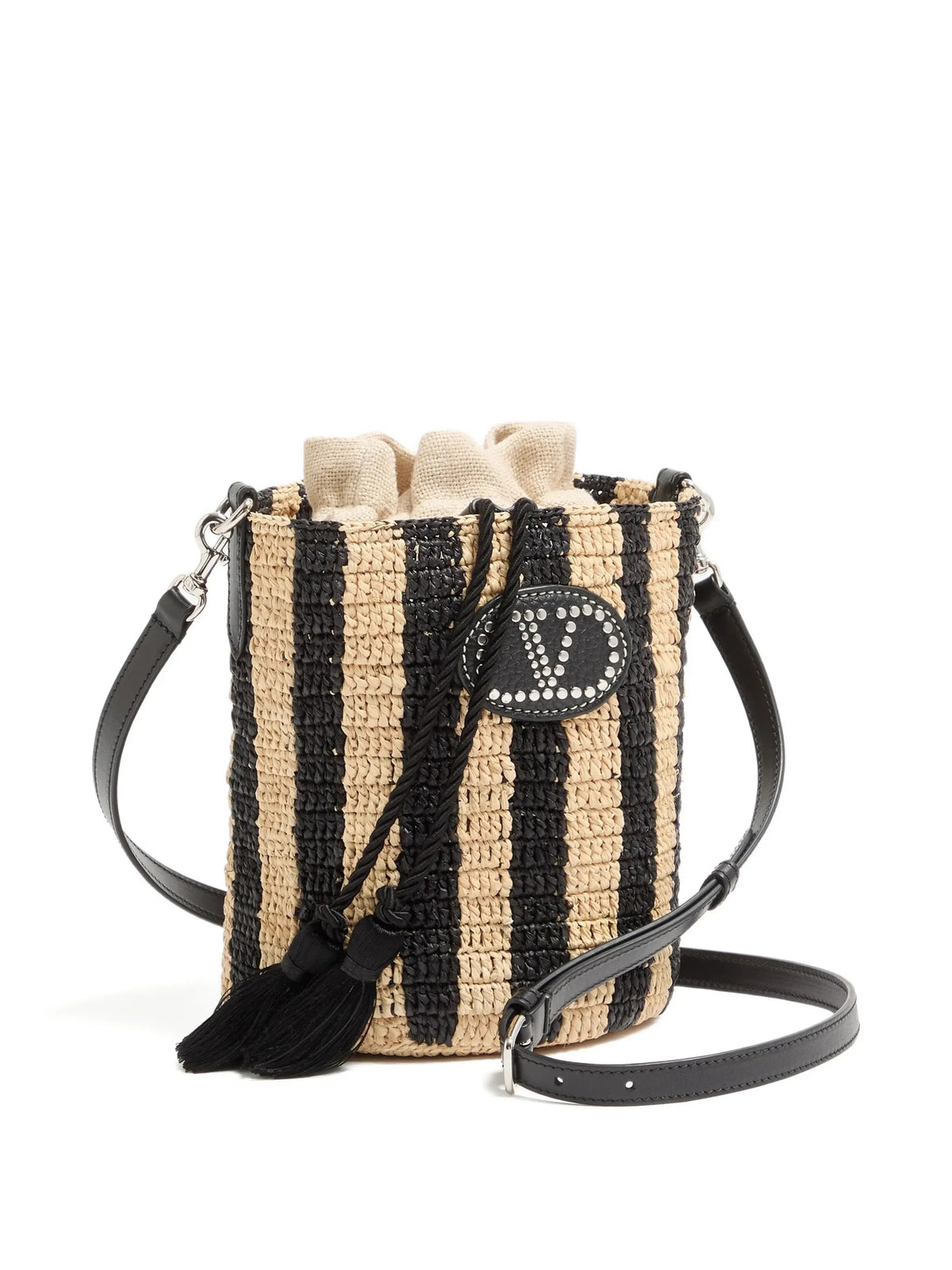 Borsa piccola a secchiello Valentino Garavani in rafia a righe