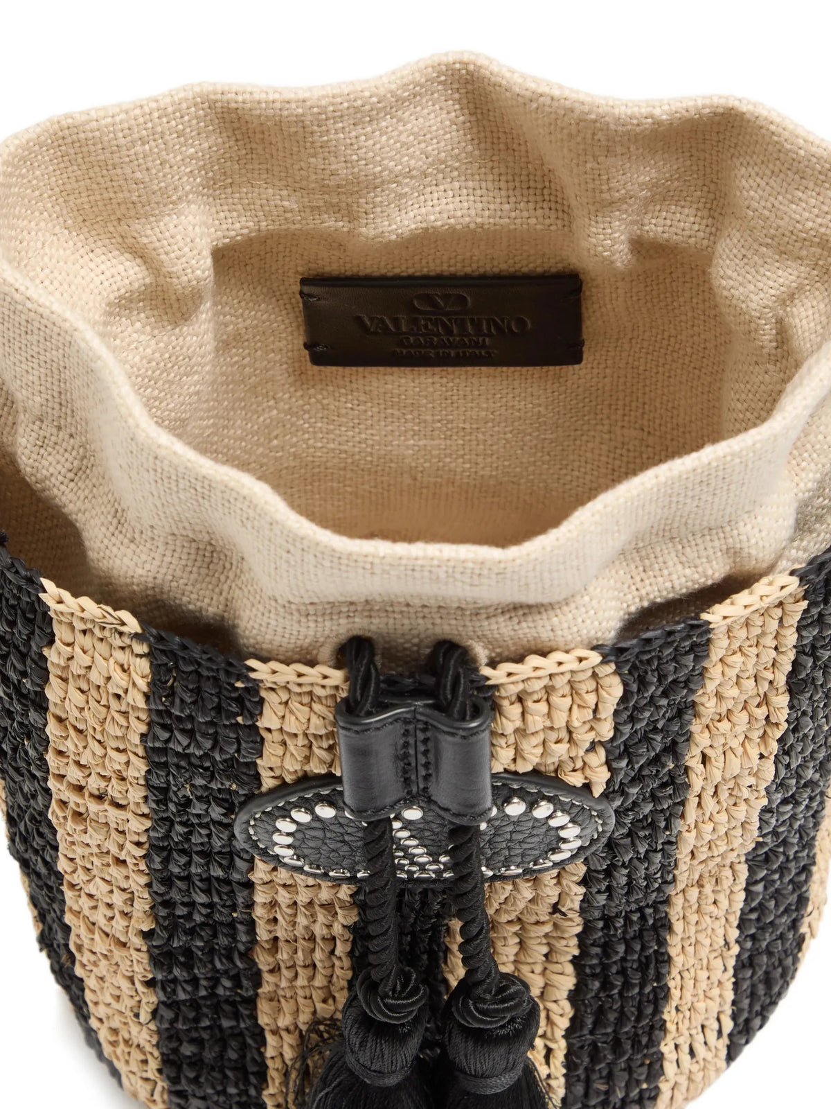 Borsa piccola a secchiello Valentino Garavani in rafia a righe