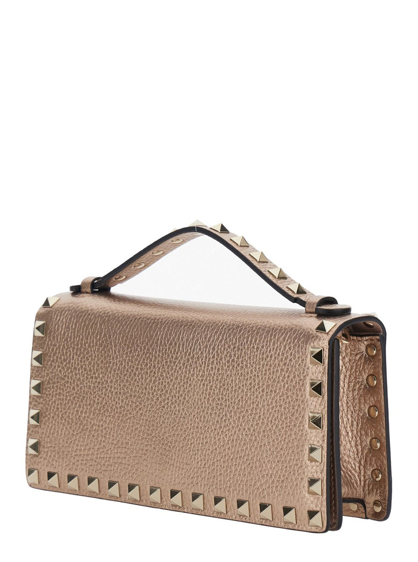 Rockstud Laminated Grainy Calfskin Wallet With Chain