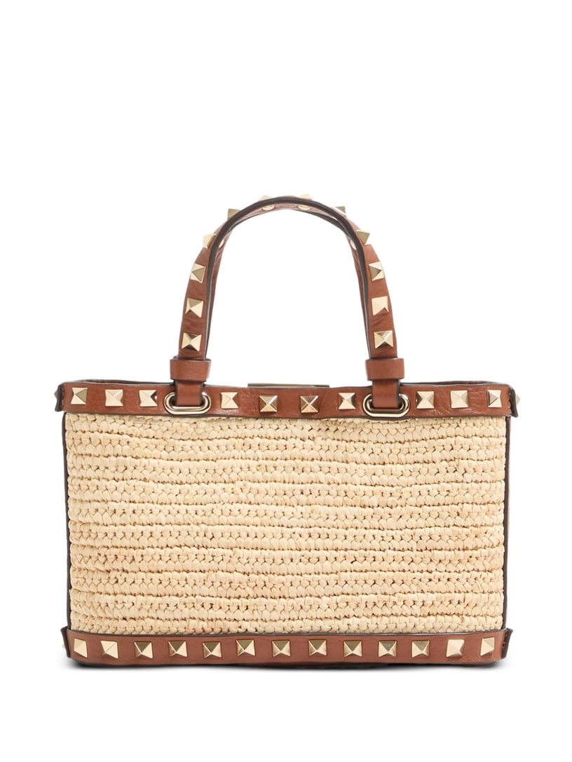 Mini Rockstud Shopping Bag In Raffia