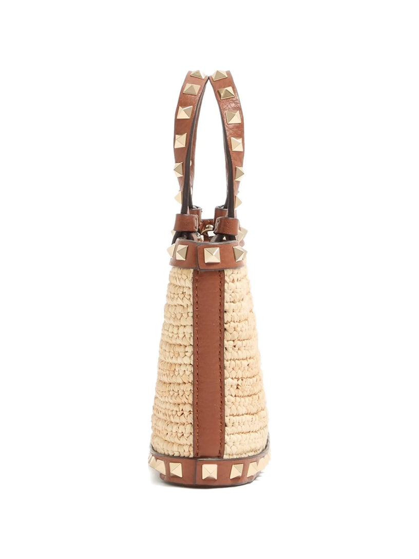 Mini Rockstud Shopping Bag In Raffia