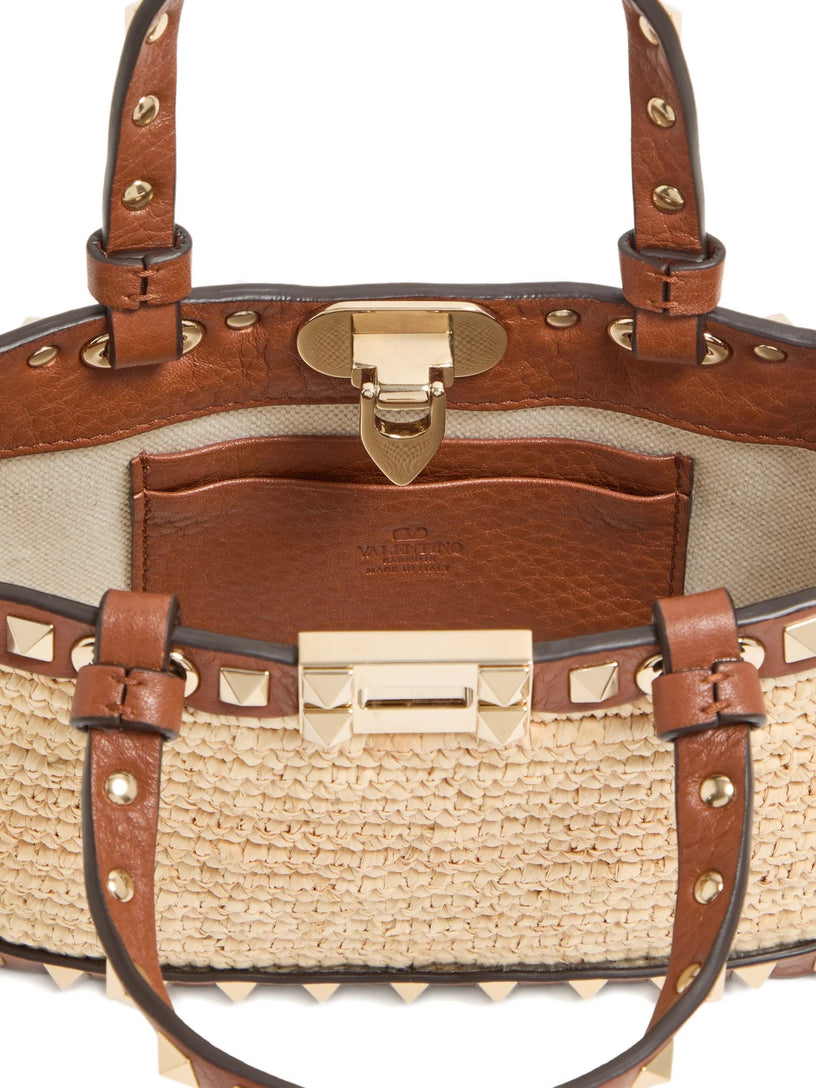 Mini Rockstud Shopping Bag In Raffia