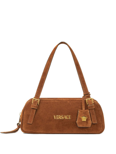 Versace Tag Suede Bowling Bag
