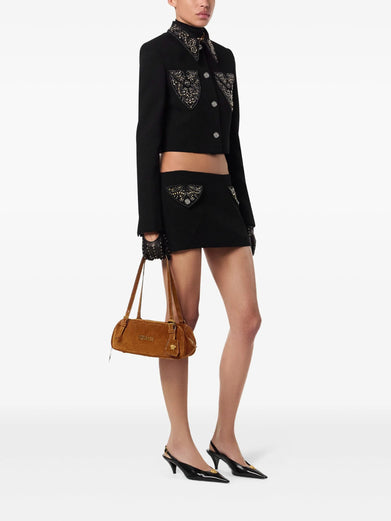 Versace Tag Suede Bowling Bag