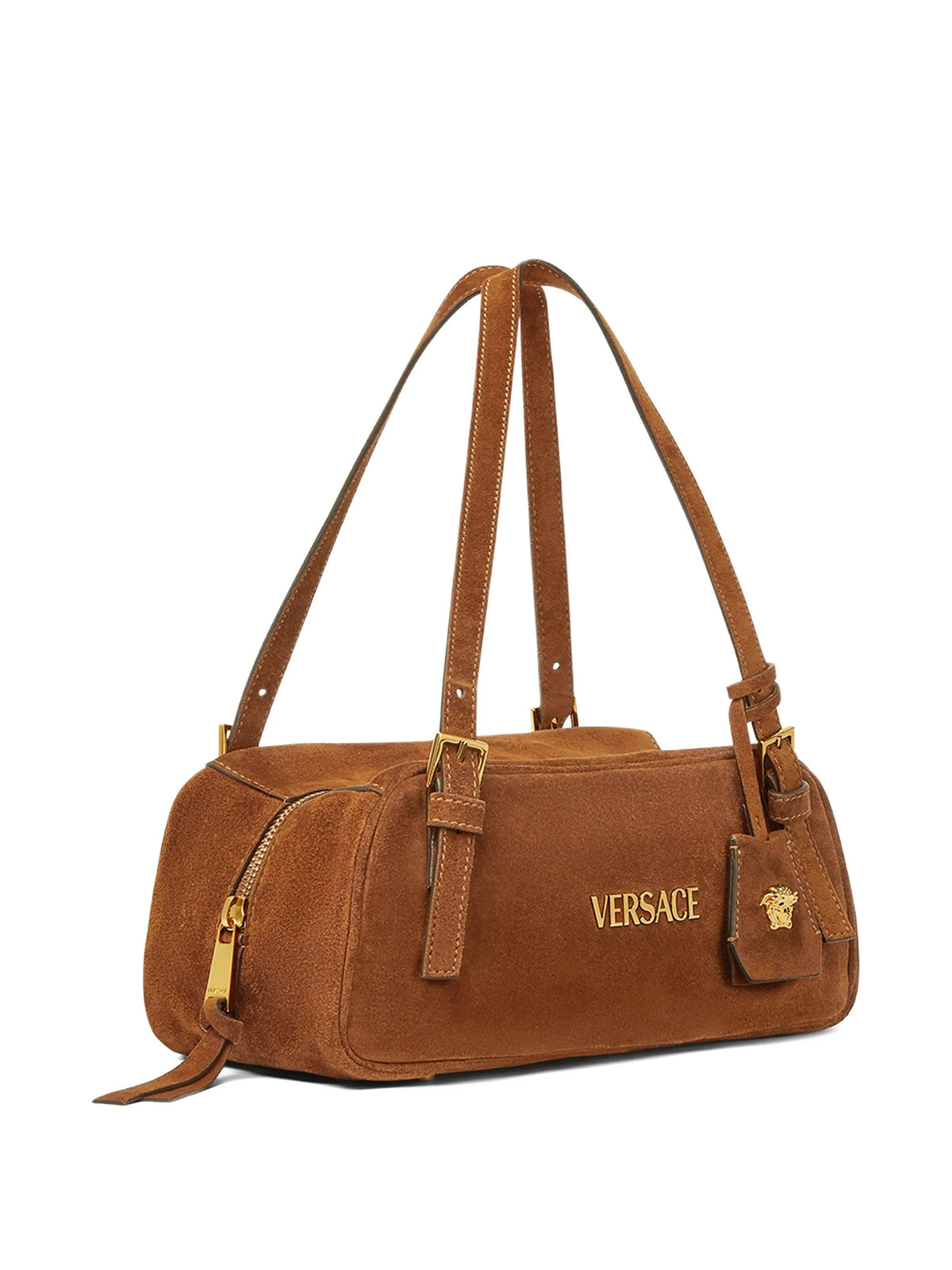 Versace Tag Suede Bowling Bag