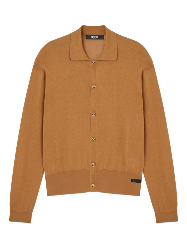 Silk and cotton knit polo cardigan