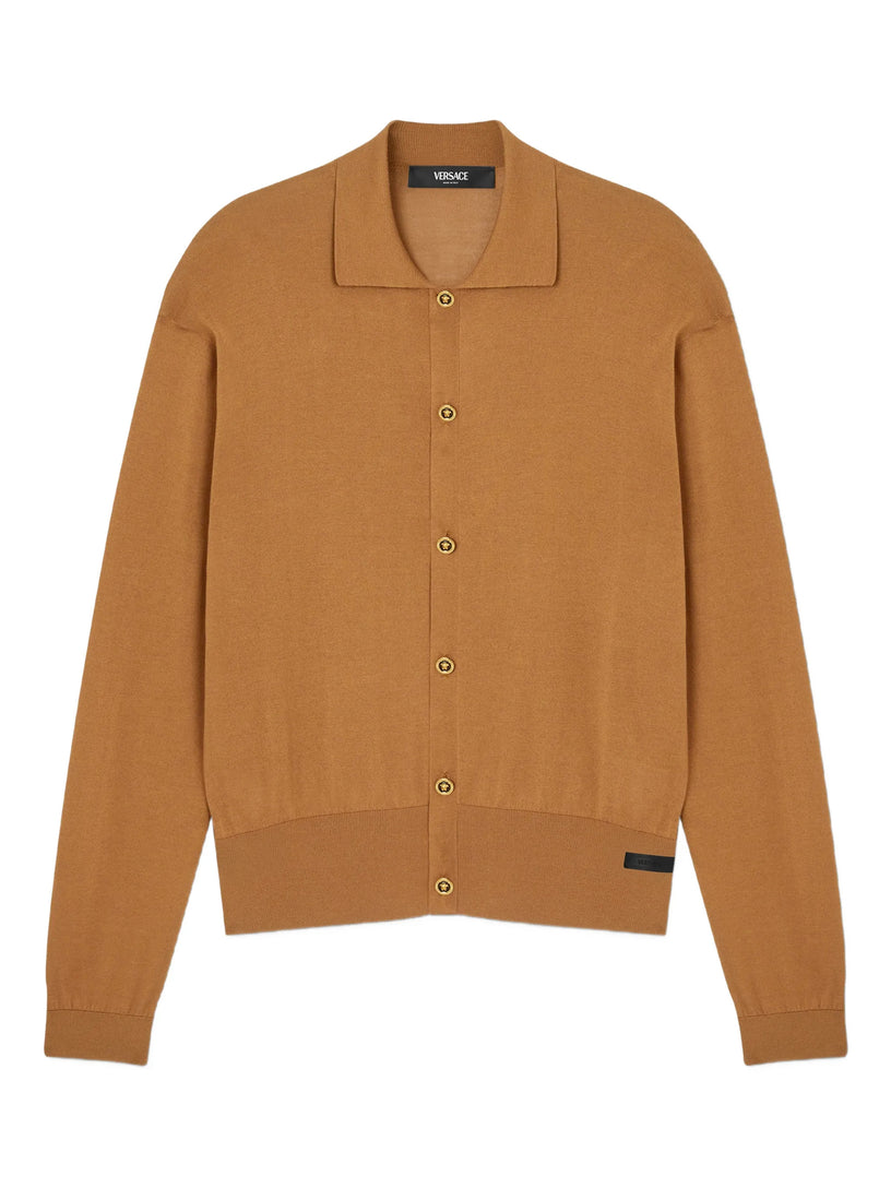 Silk and cotton knit polo cardigan