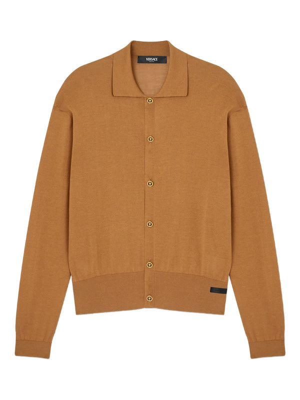 Silk and cotton knit polo cardigan
