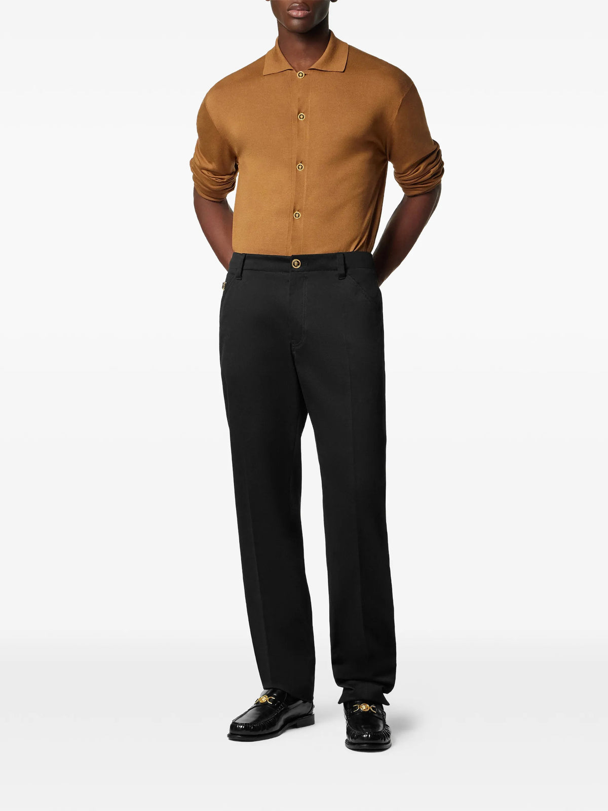 Silk and cotton knit polo cardigan