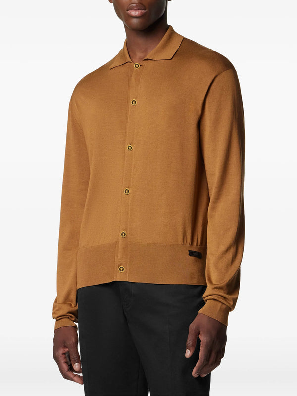 Silk and cotton knit polo cardigan