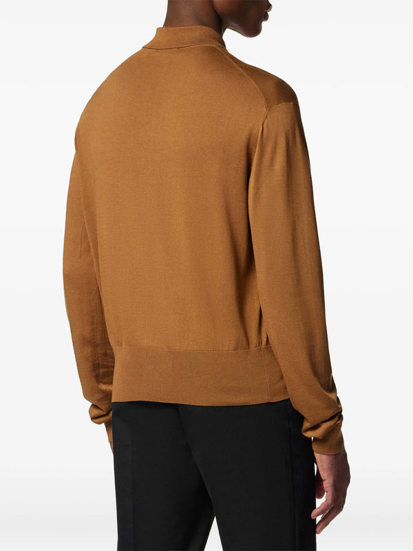Silk and cotton knit polo cardigan