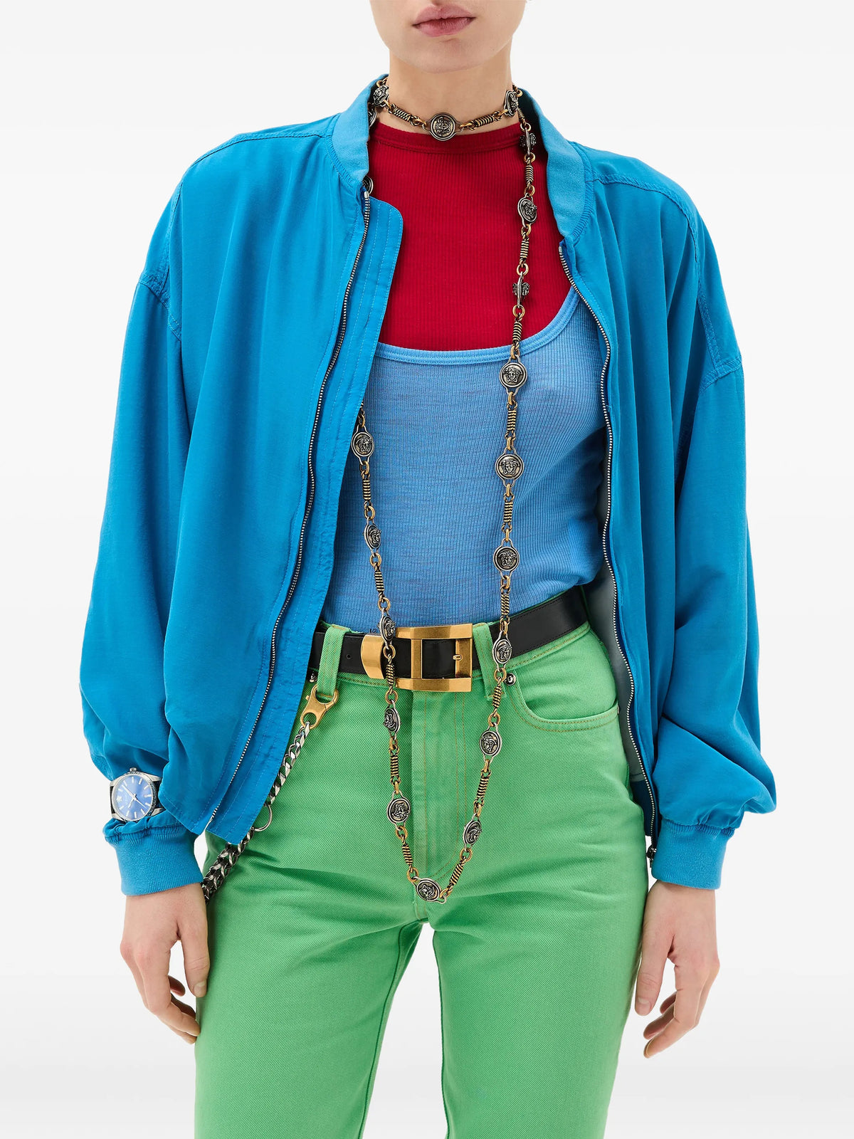 Blouson con zip in popeline di seta