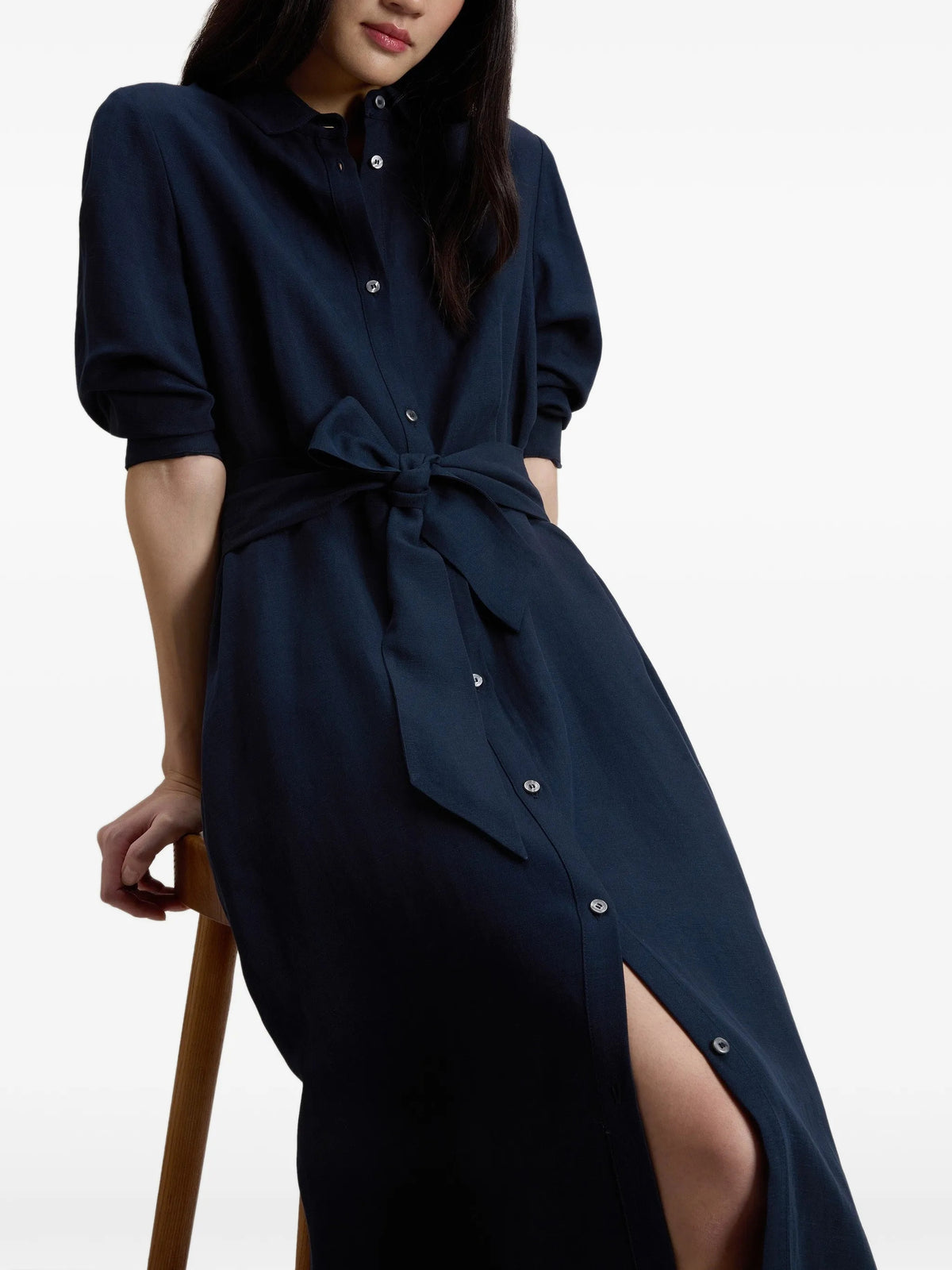 Linen blend shirt dress with belt