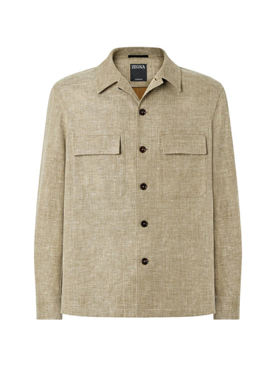 Overshirt in a Blend of Linen, Wool and Silk Crossover