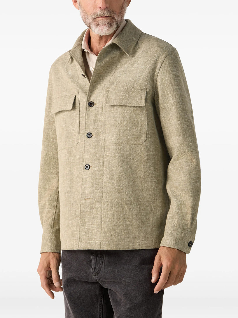 Overshirt in a Blend of Linen, Wool and Silk Crossover