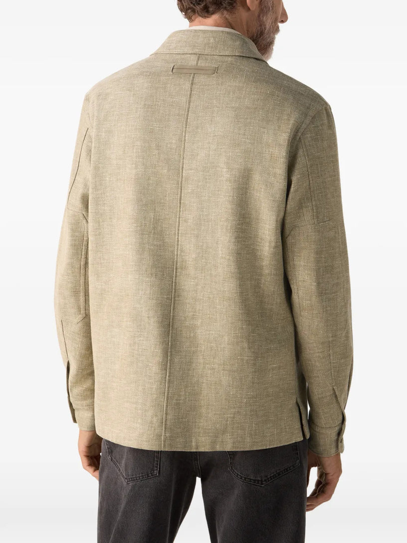 Overshirt in a Blend of Linen, Wool and Silk Crossover