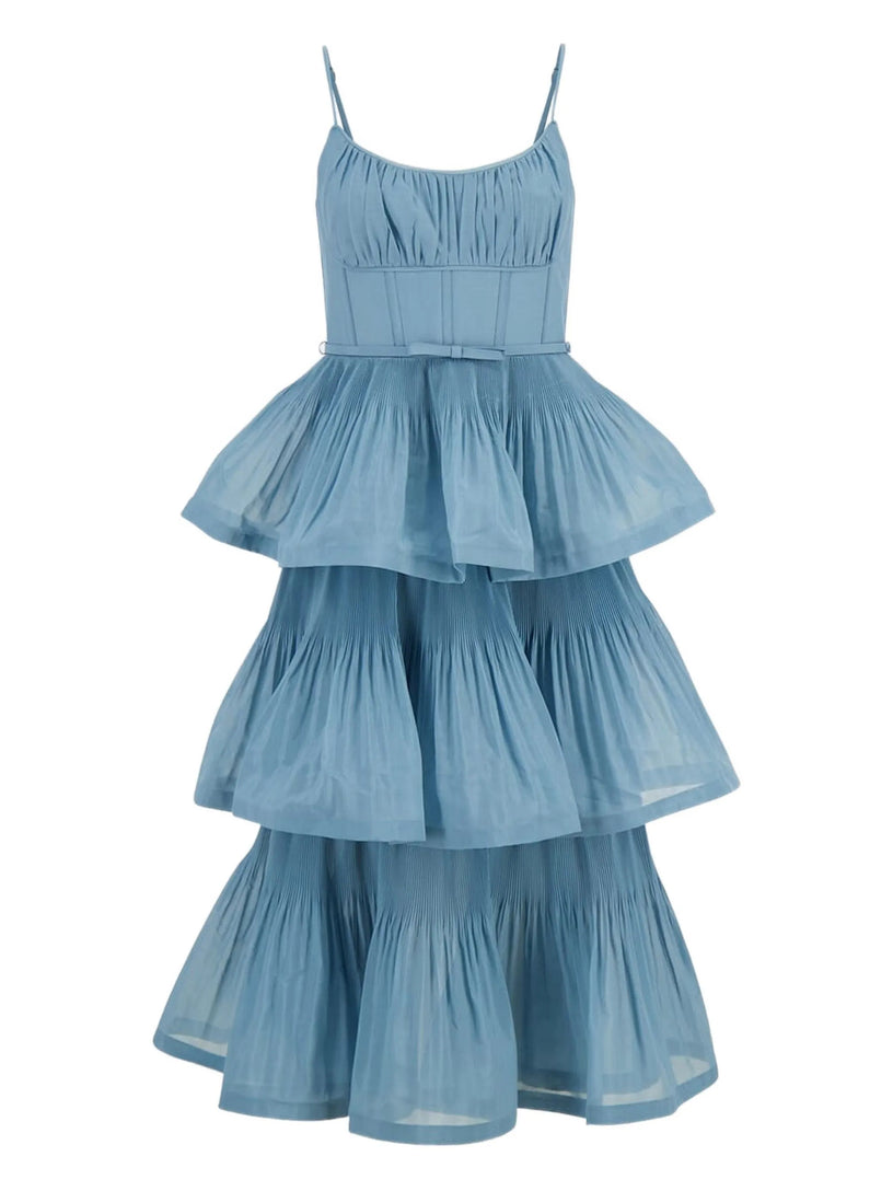 Pleated Tiered Midi Dress