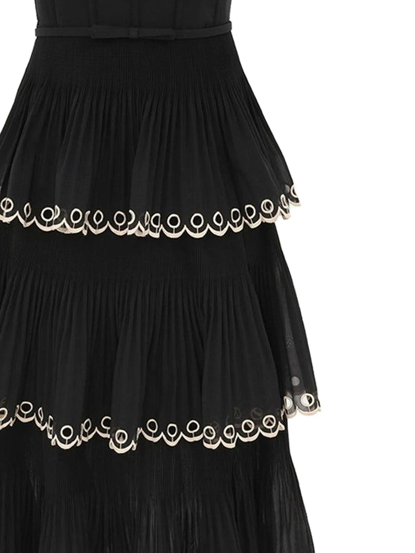 Embroidered Tiered Midi Dress