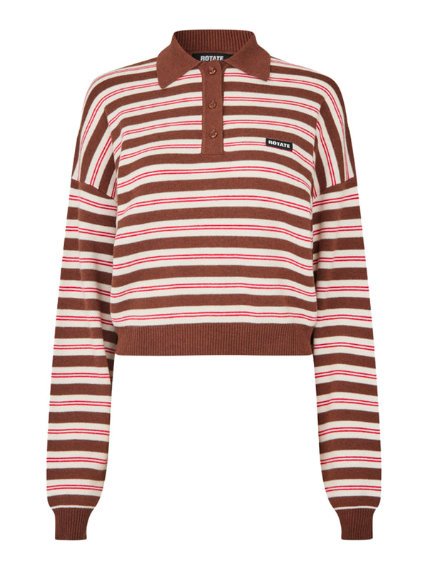 Stretch knit striped polo shirt