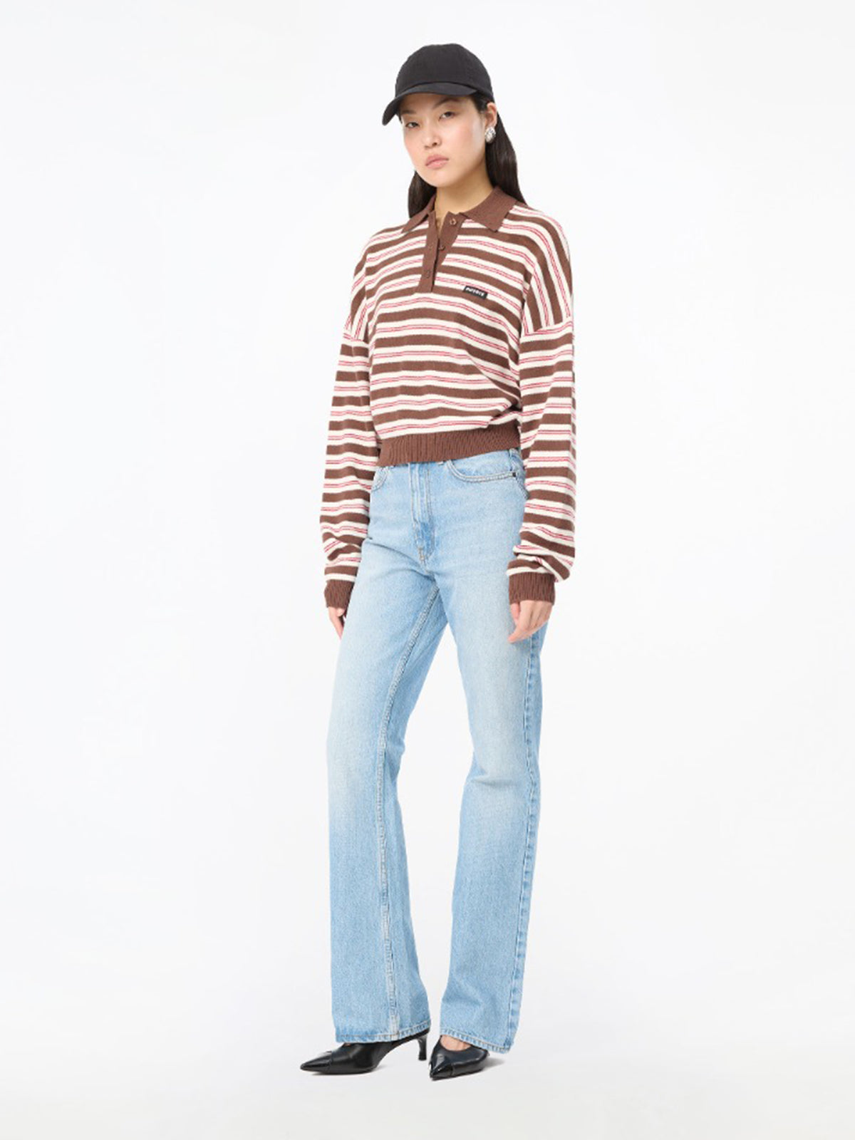 Polo a righe in maglia elasticizzata